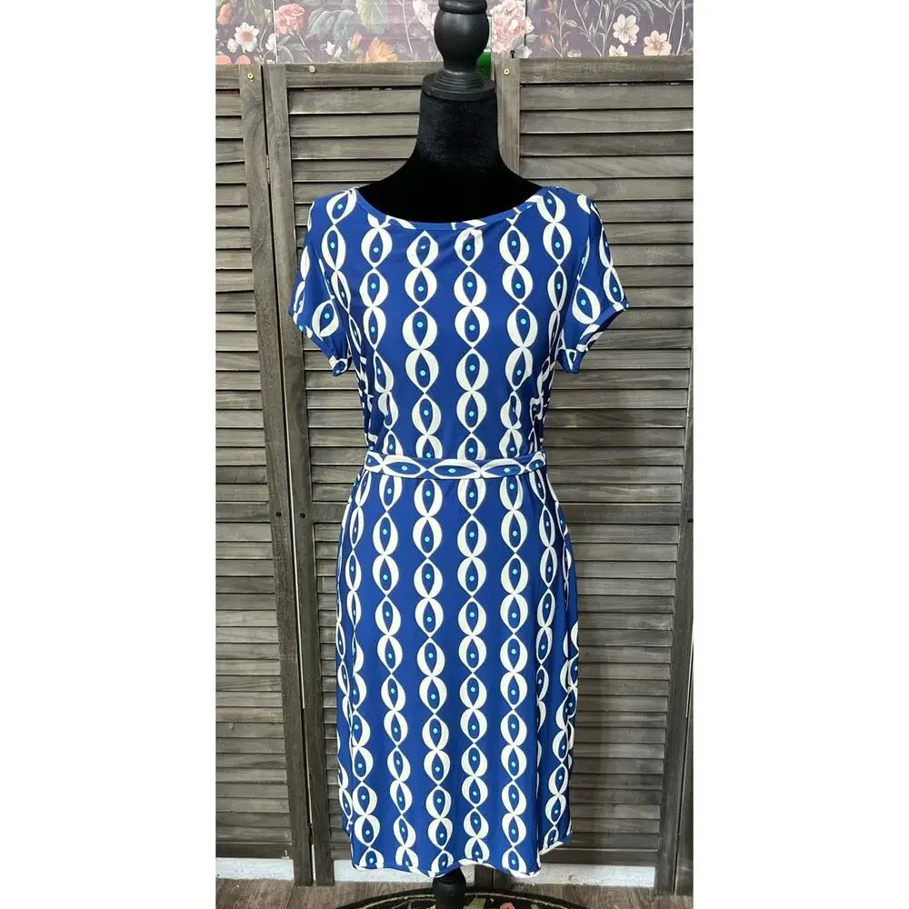 Leota Evil Eye Print Tie Waist Knee Length Dress Handmade NYC NWT Small - Picture 3 of 9